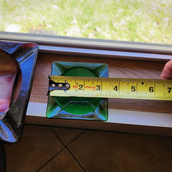 MCM Anchor Hocking Ruby & Emerald Glass Ashtray Set Nesting - Picture 3 of 13